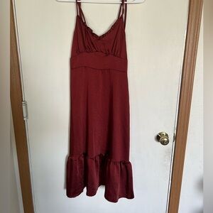 Nine W. small spaghetti, tie strap dress with ruffle hem